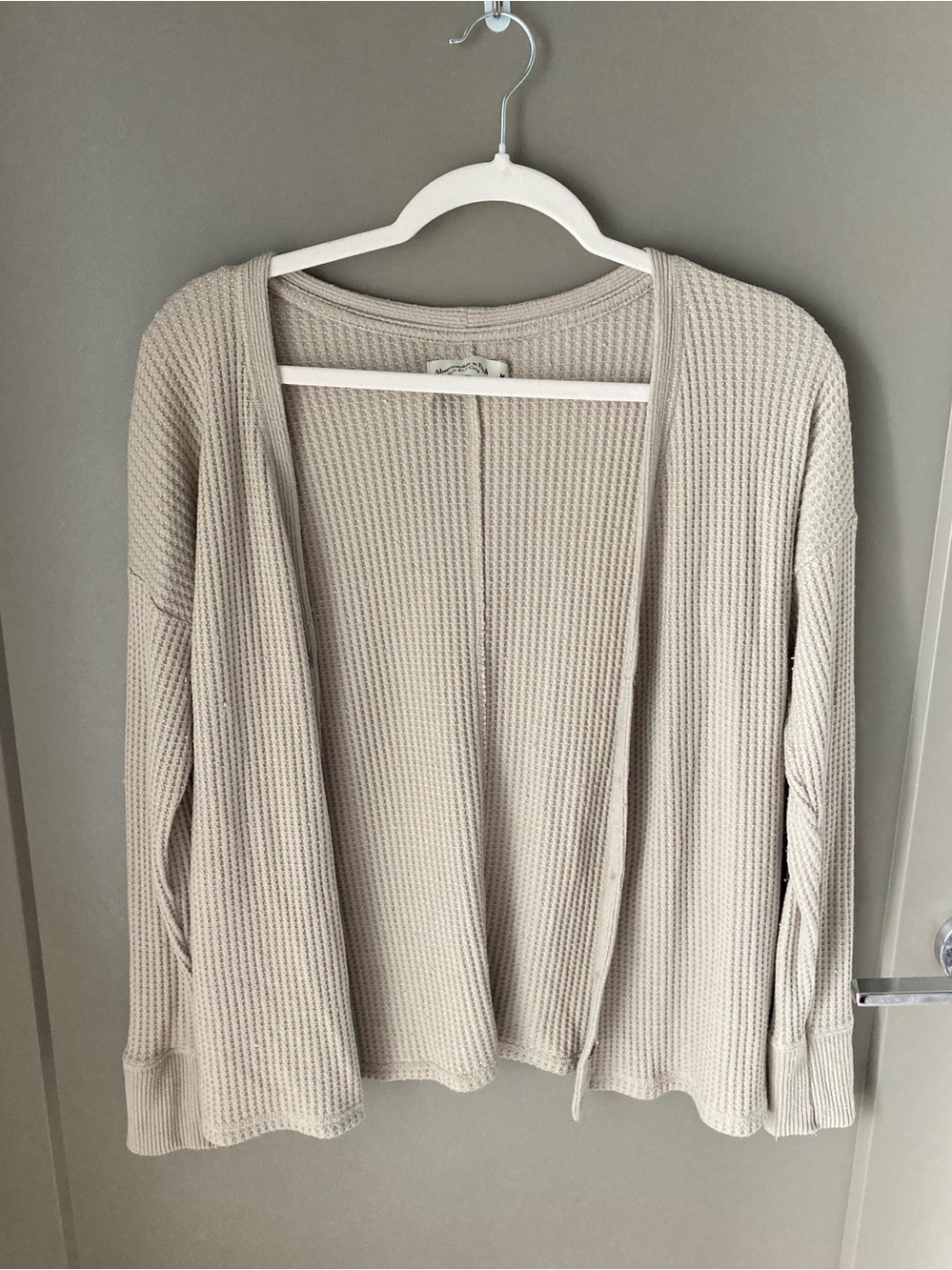 Abercrombie & Fitch Light Taupe Waffle Knit Open Cardigan